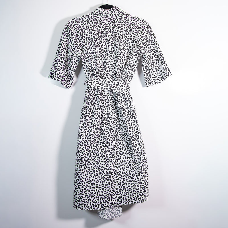 Adam Lippes Black Animal Cheetah Leopard Print Cotton Belted Midi Day Dress 00