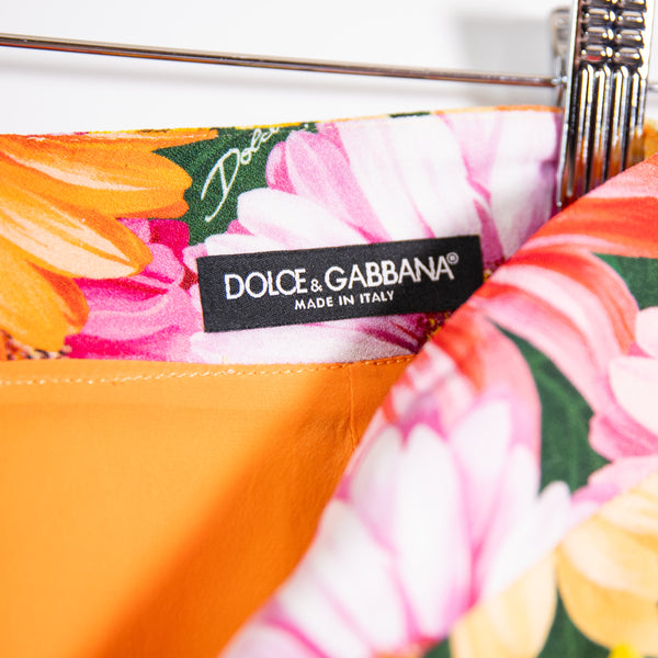 Dolce &amp; Gabbana Made In Italy Silk Crepe Gerbera Daisy Print Cady Pencil Skirt