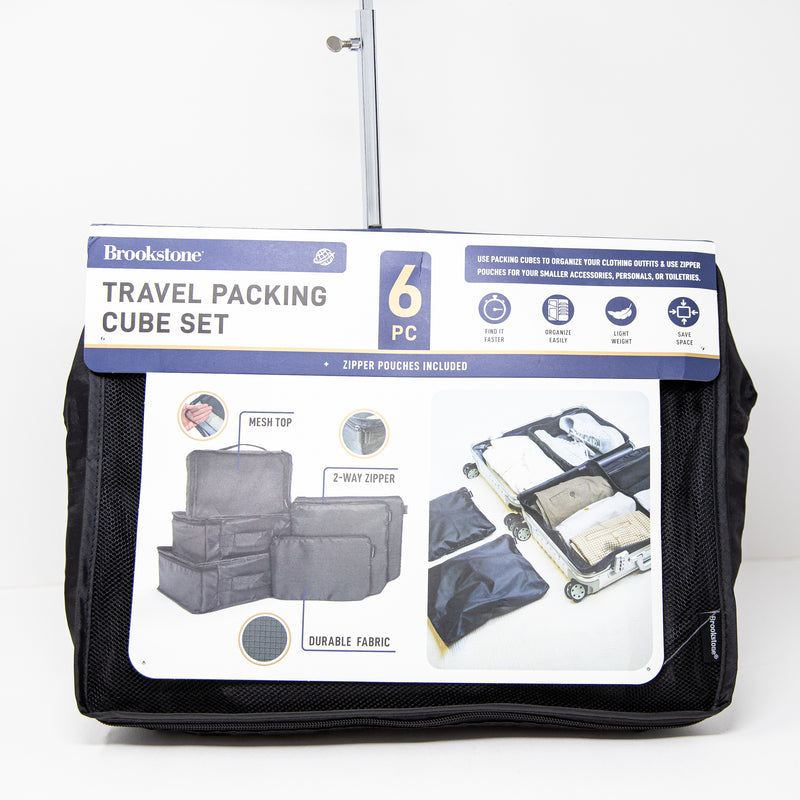 NEW Brookstone Travel Packing 6 Piece Pack Cube Luggage Set Black Nylon