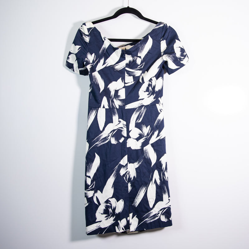 Talbot Runhof Cotton Ruched Rose Floral Flower Abstract Watercolor Print Dress 4