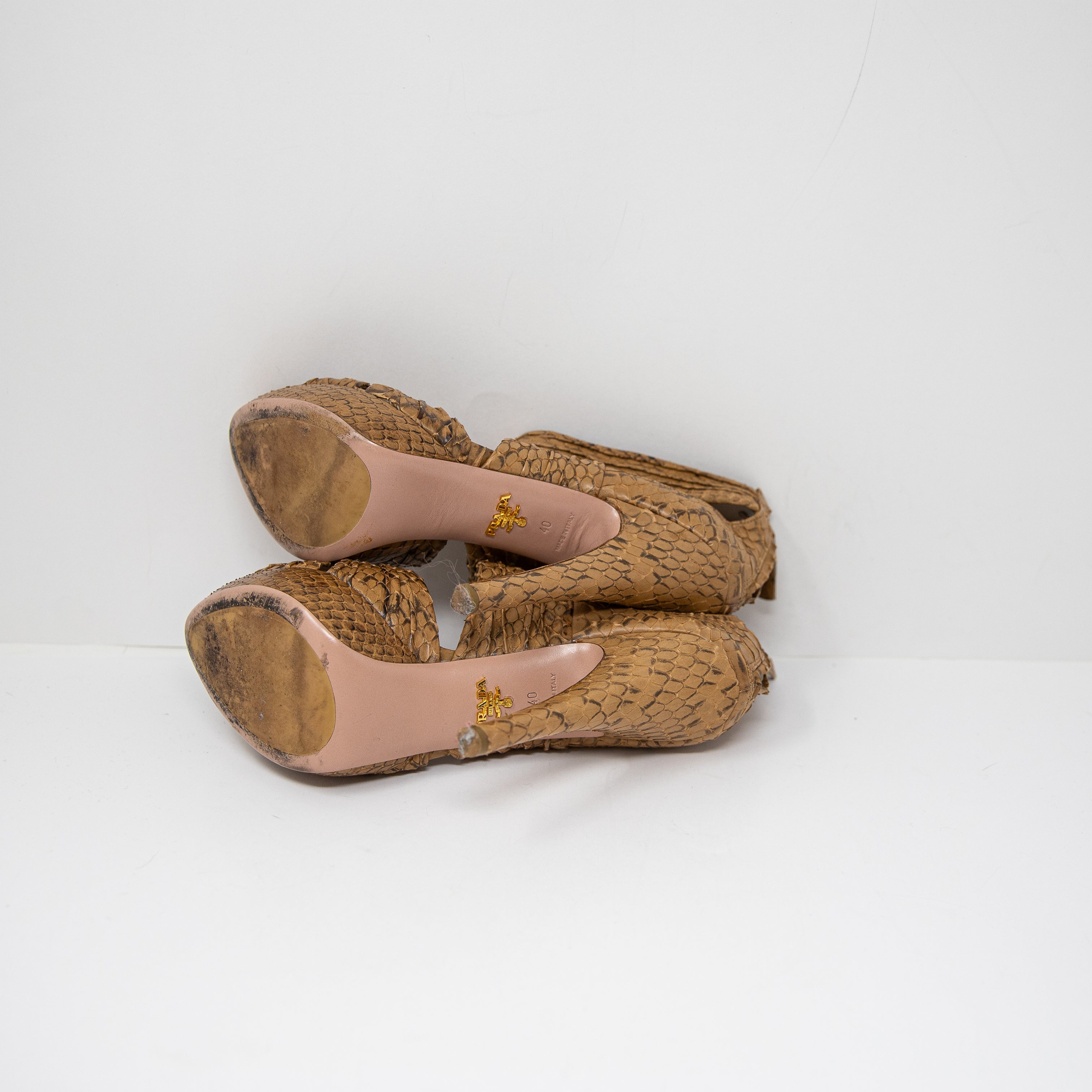 Prada Women's Genuine Leather Snake Embossed Crossover Strap High Heels Shoes 10