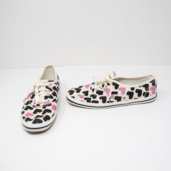 Keds x Kate Spade Heart Print Pattern Glitter Sparkle Low Top Sneakers Shoes 6