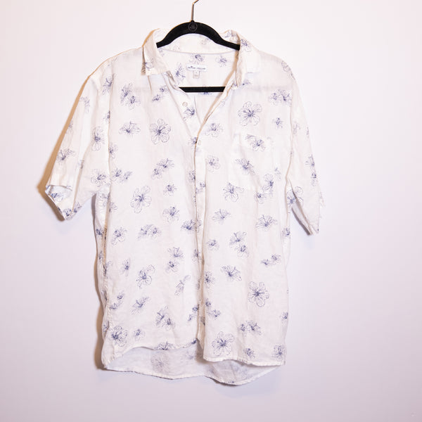 Peter Millar Beach Linen Hibiscus Floral Print Classic Fit Button Down Shirt L