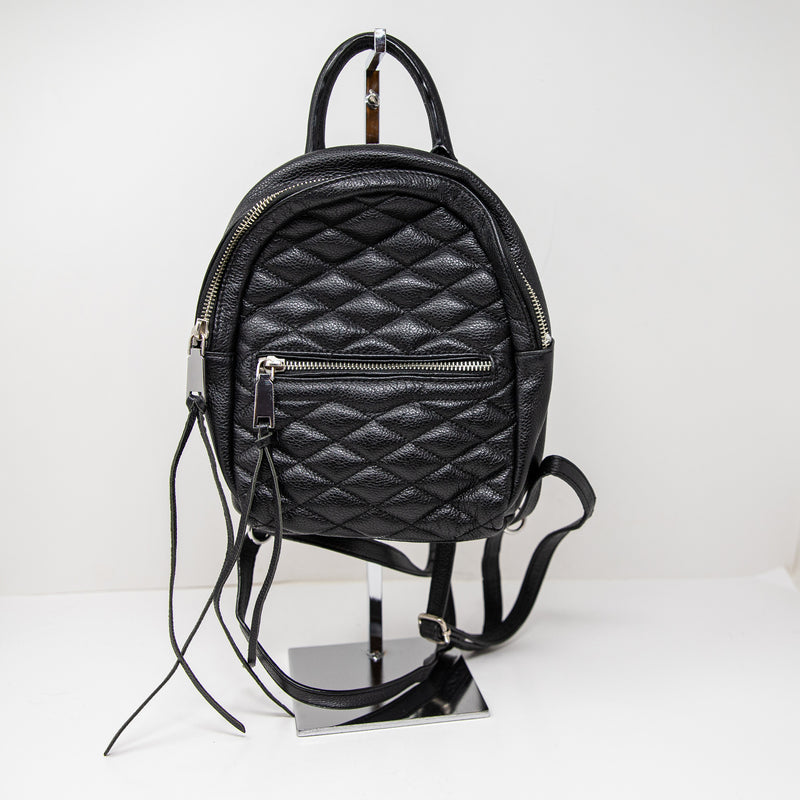 Rebecca Minkoff Quilted Leather Mini Travel Backpack Purse Bag Black Silver