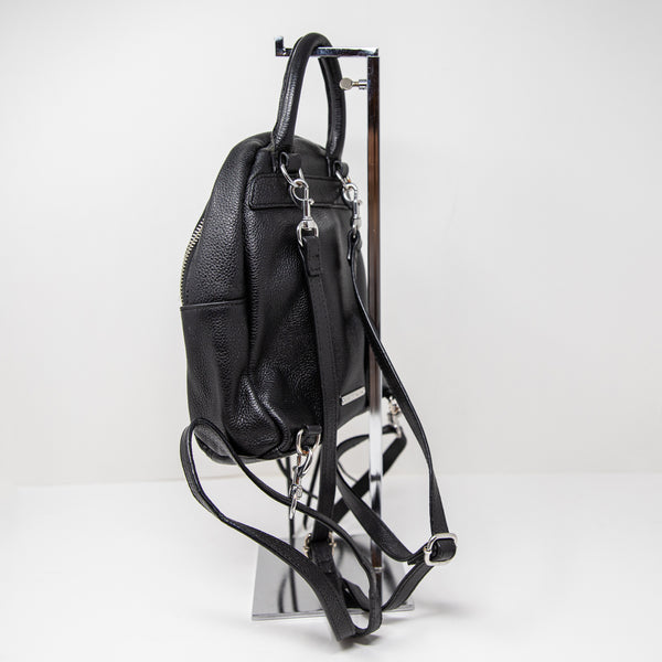 Rebecca Minkoff Quilted Leather Mini Travel Backpack Purse Bag Black Silver
