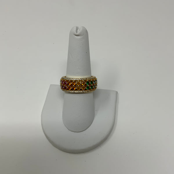 Kurt Geiger London Rainbow Multi Crystal Gem Jewel Cocktail Party Ring Gold 9