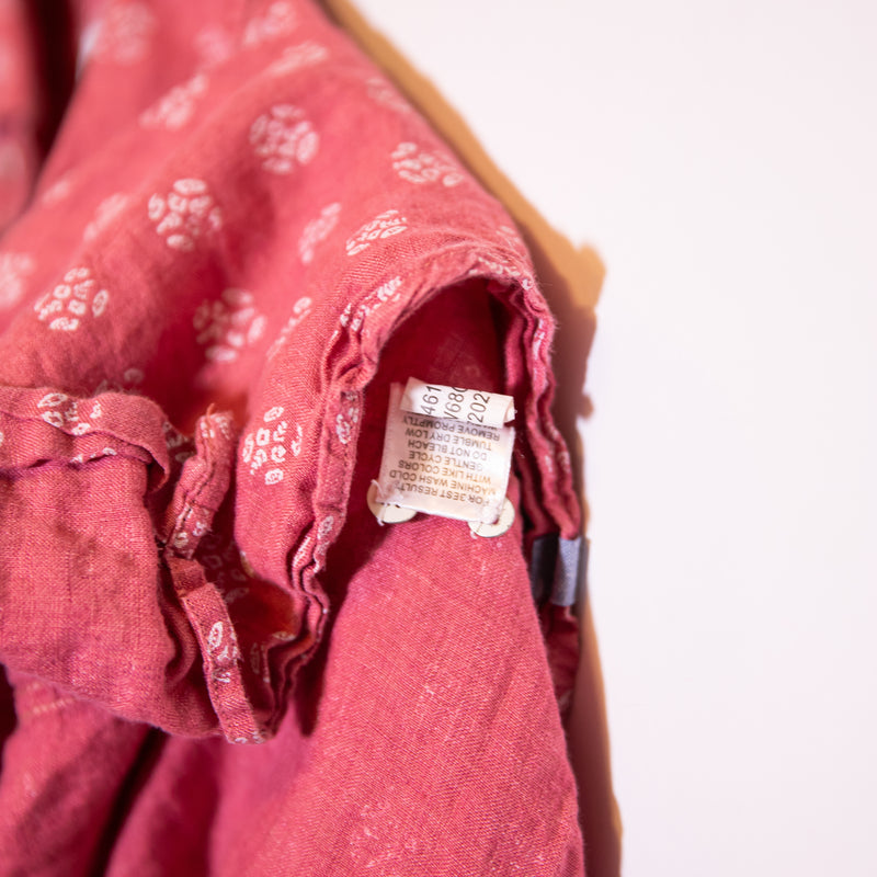 Peter Millar Beach Linen Floral Print Classic Fit Button Down Red White Shirt L