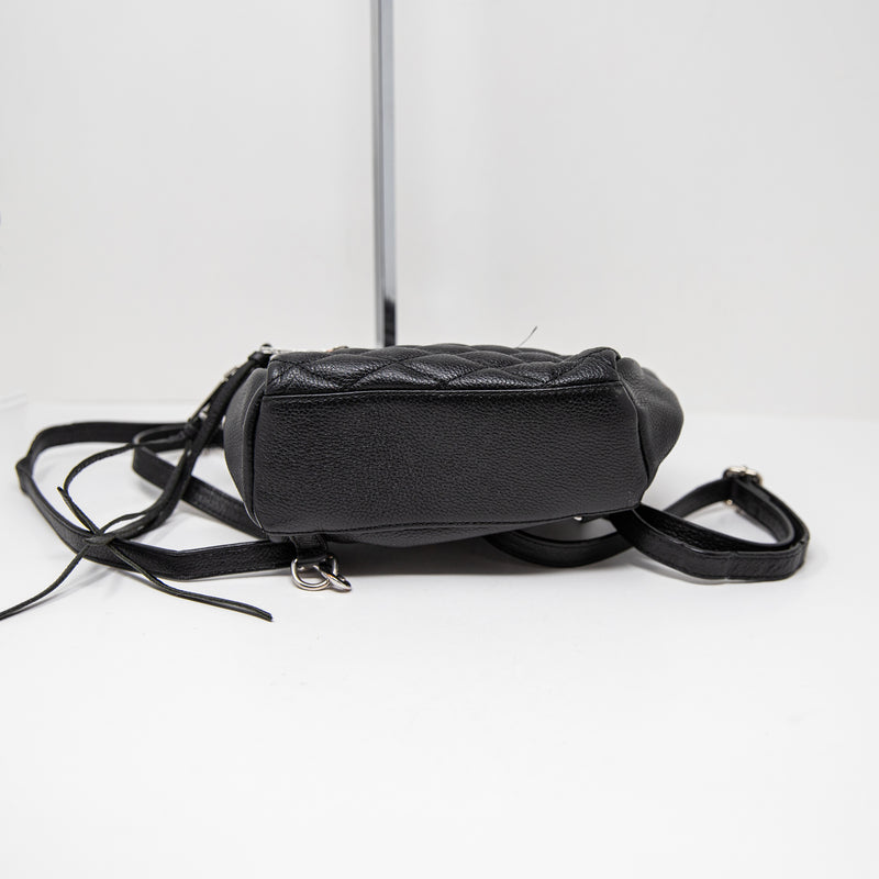 Rebecca Minkoff Quilted Leather Mini Travel Backpack Purse Bag Black Silver