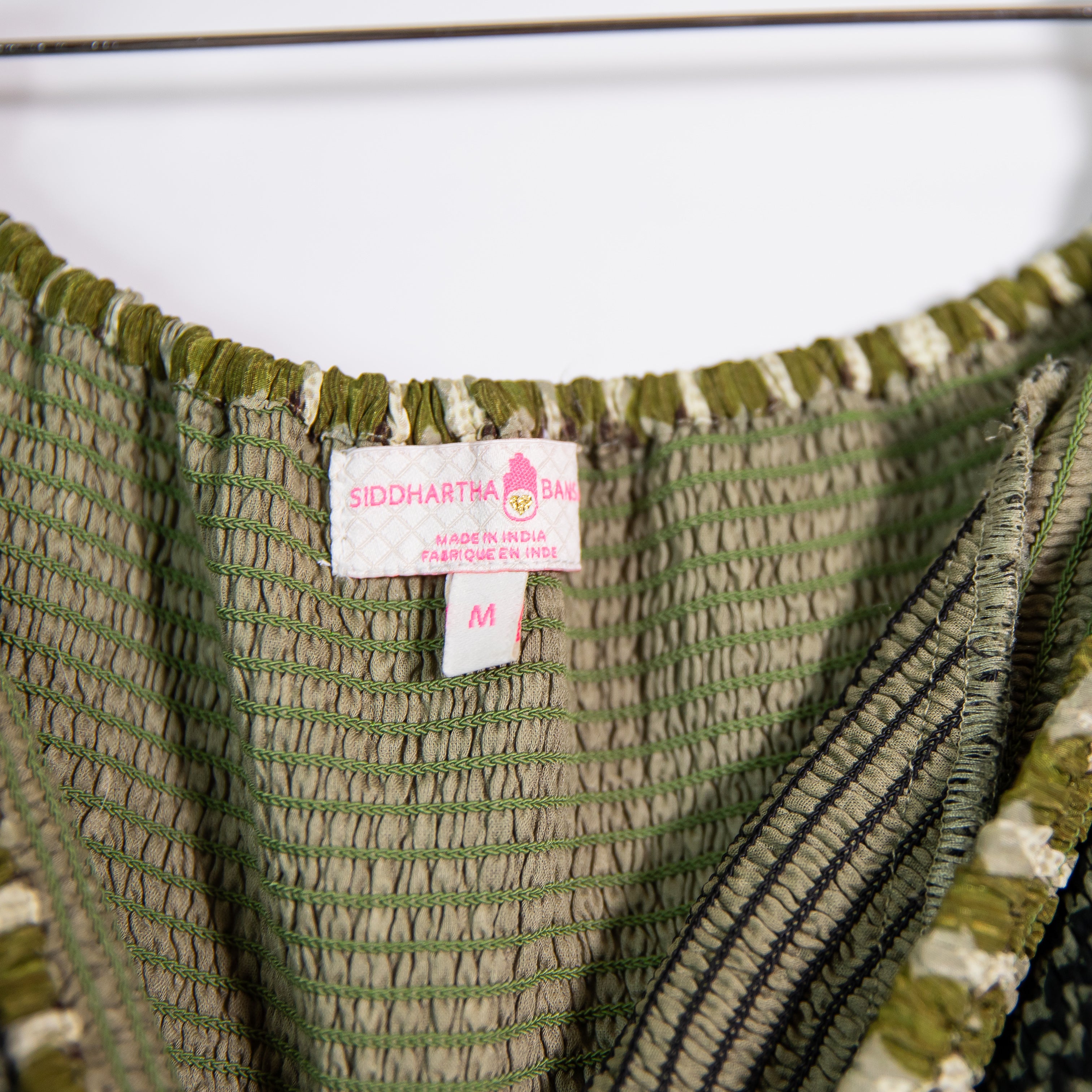 Siddhartha Bansal Sylvan Print Smocked Strapless Crepe Dress Front Slits Medium