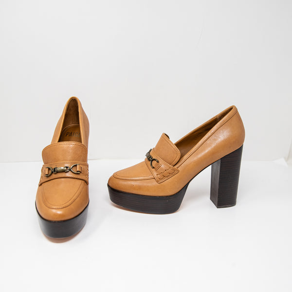 Paige Masha Genuine Leather Bit Loafer Platform Pumps Heels Shoes Brown Tan 8.5