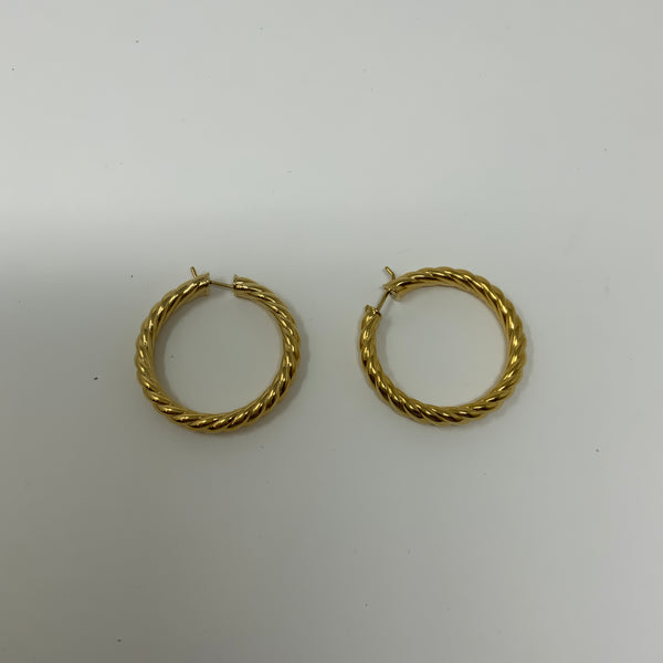 David Yurman Sculpted Cable Twist Hoop 18k Yellow Gold 750 Stamped 38mm Earrings