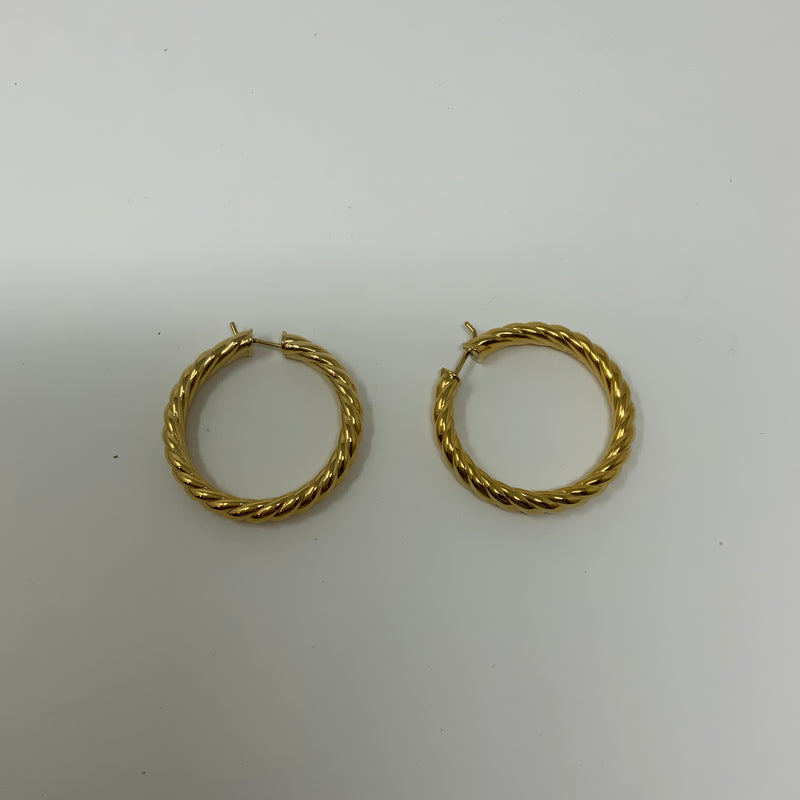 David Yurman Sculpted Cable Twist Hoop 18k Yellow Gold 750 Stamped 38mm Earrings