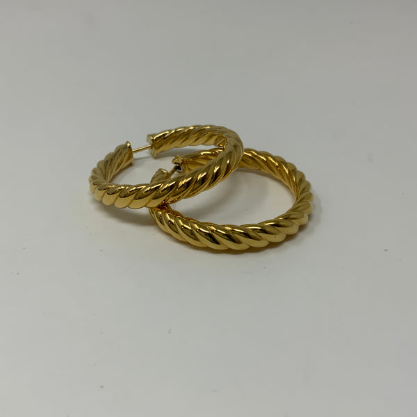 David Yurman Sculpted Cable Twist Hoop 18k Yellow Gold 750 Stamped 38mm Earrings