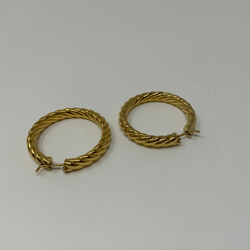 David Yurman Sculpted Cable Twist Hoop 18k Yellow Gold 750 Stamped 38mm Earrings