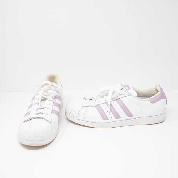 Adidas Originals Women's Superstar Genuine Leather Low Top White Purple Sneakers