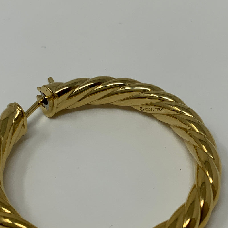 David Yurman Sculpted Cable Twist Hoop 18k Yellow Gold 750 Stamped 38mm Earrings