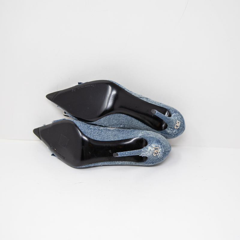 Dolce &amp; Gabbana Distressed Denim Jean Crystal Jewel Diamond High Heels Shoes 10