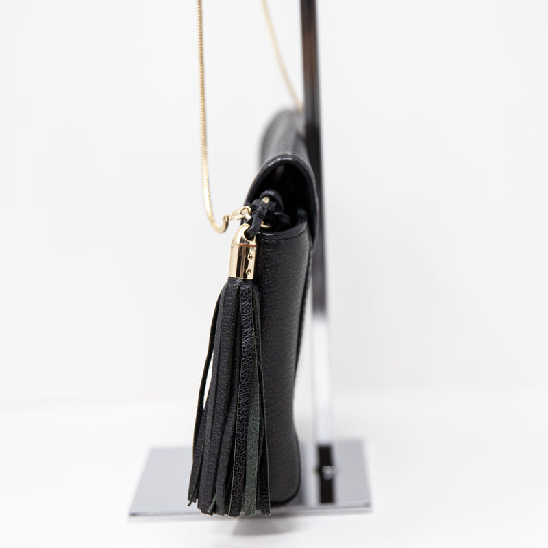 Kate Spade Genuine Leather Tassel Gold Snake Chain Shoulder Purse Bag Black