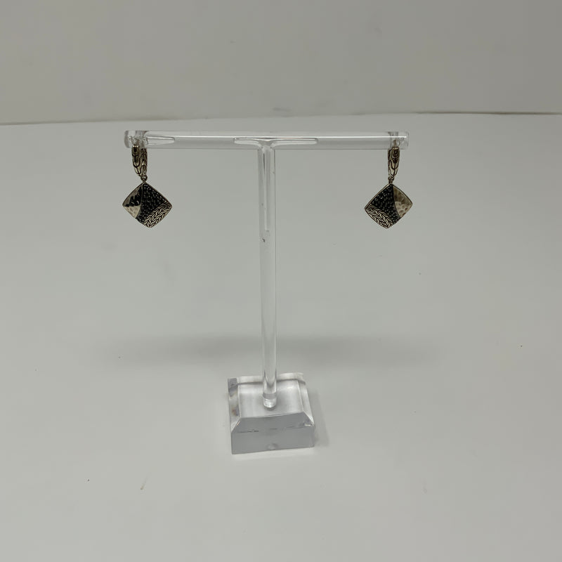 John Hardy Classic Chain Square Drop Black Sapphire Spinel 925 Silver Earrings