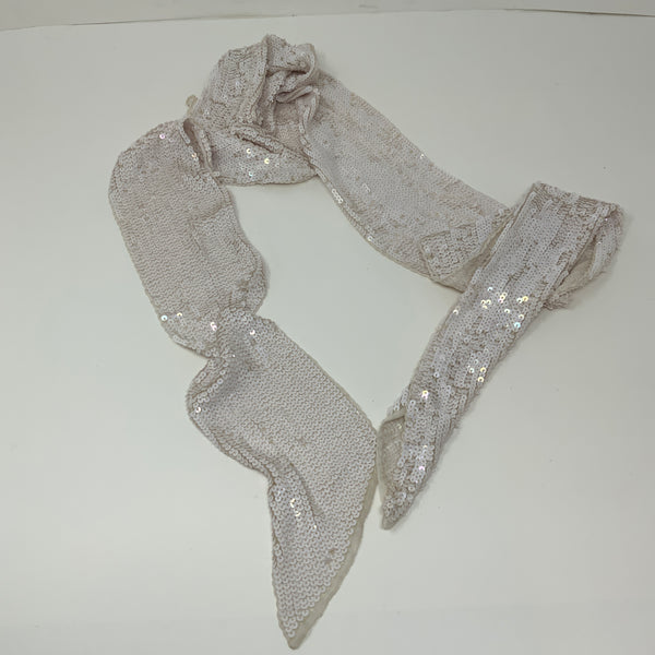 Bajra Silk Chiffon White Sequin Glitter Sparkle Embellished Scarf Wrap Belt