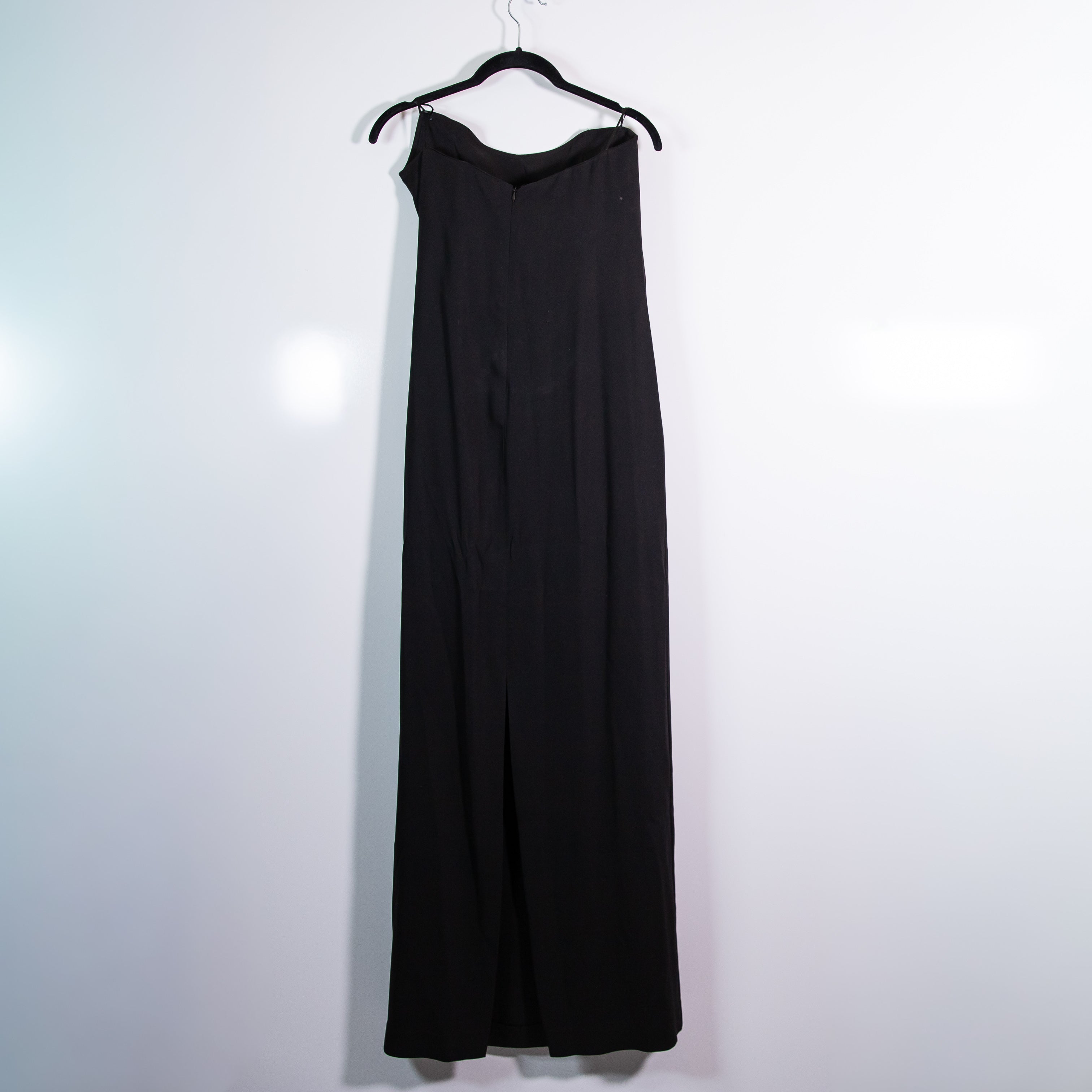 Zara Asymmetrical Top Hem Strapless Boned Structured Straight Maxi Dress Black