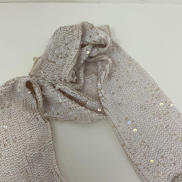 Bajra Silk Chiffon White Sequin Glitter Sparkle Embellished Scarf Wrap Belt