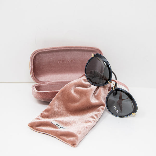 NEW Miu Miu Made In Italy SMU50R Cat Eye Blue Black Gold Sunglasses w/ Case