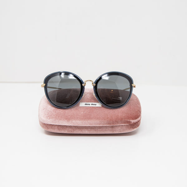 NEW Miu Miu Made In Italy SMU50R Cat Eye Blue Black Gold Sunglasses w/ Case