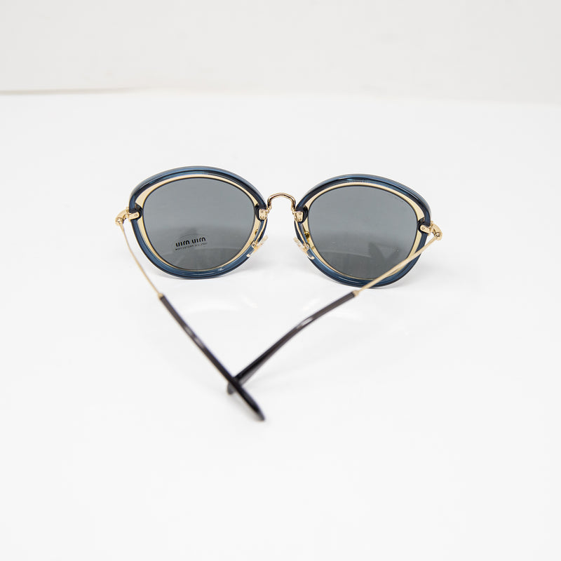 NEW Miu Miu Made In Italy SMU50R Cat Eye Blue Black Gold Sunglasses w/ Case