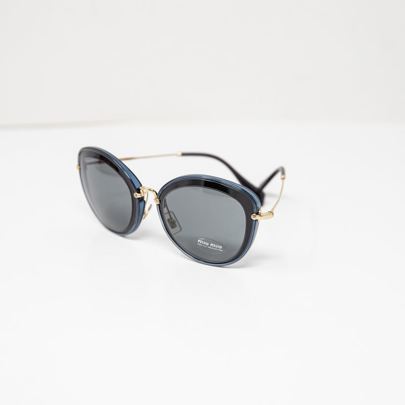 NEW Miu Miu Made In Italy SMU50R Cat Eye Blue Black Gold Sunglasses w/ Case