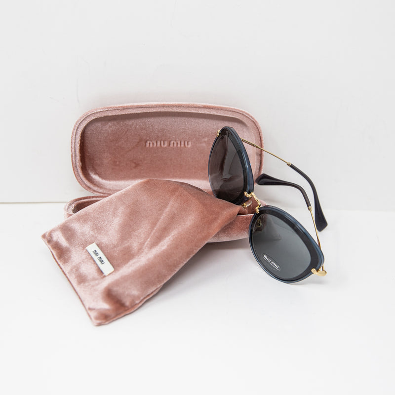 NEW Miu Miu Made In Italy SMU50R Cat Eye Blue Black Gold Sunglasses