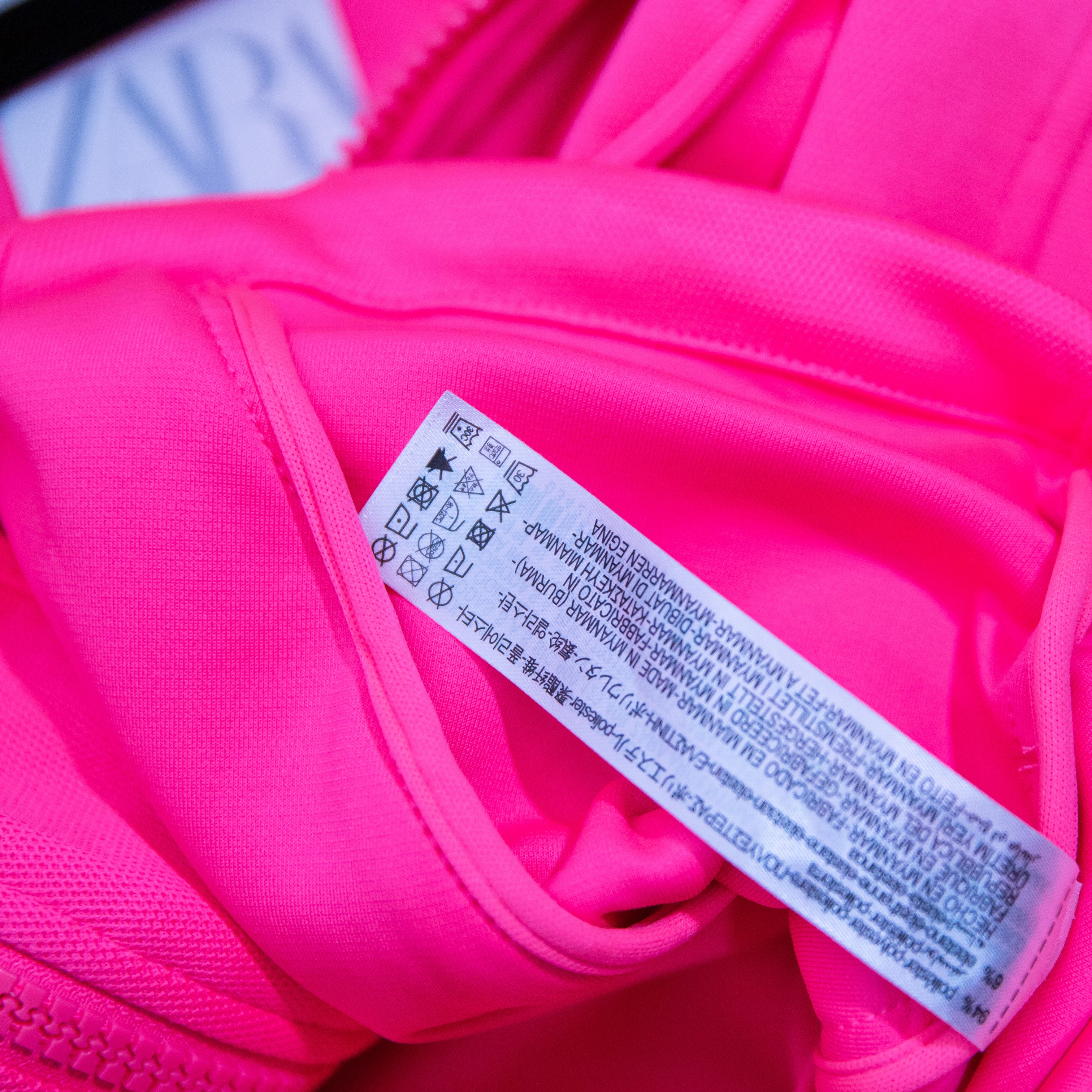 NEW Zara Women's Full Zip Adjustable Drawstring Waist Hooded Jacket Neon Pink S