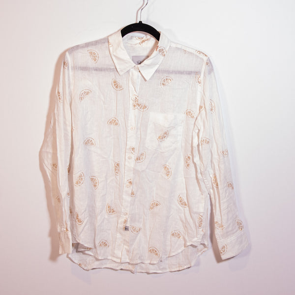 Rails Charli Linen Glitter Lemon Fruit Print Pattern Collared Button Down Shirt