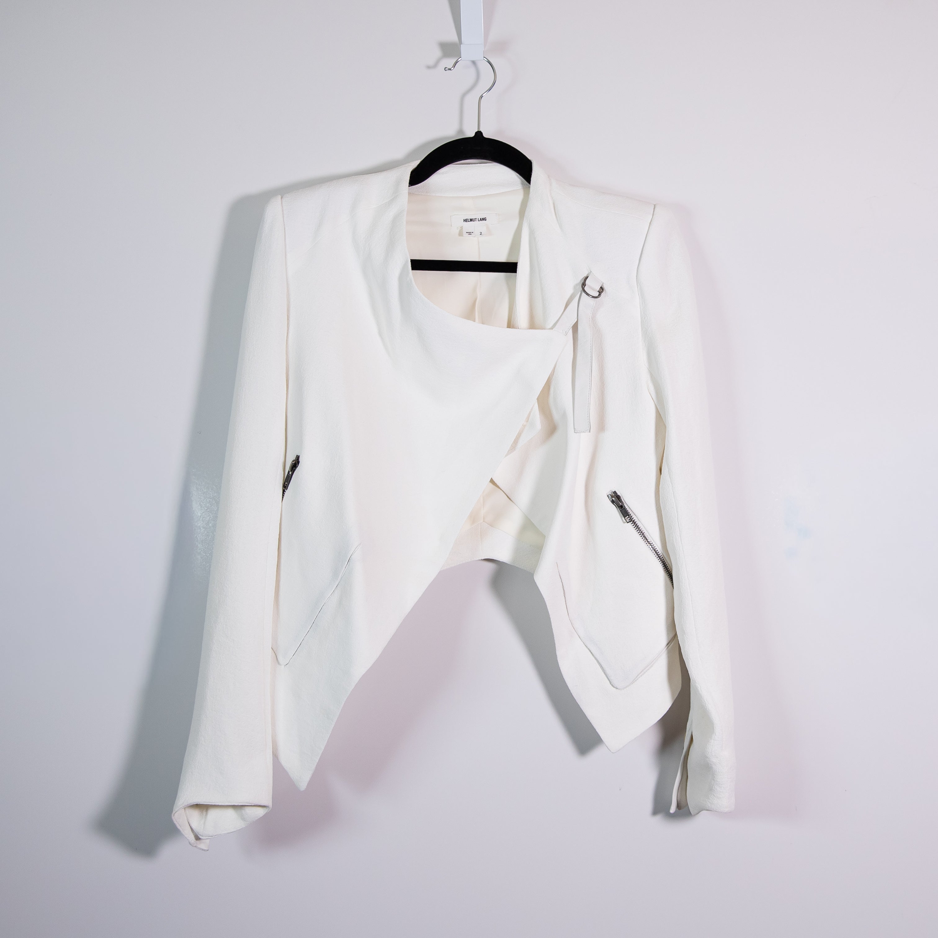 Helmut Lang Women's Crepe Draped Asymmetrical Leather Trim Detail Blazer Jacket