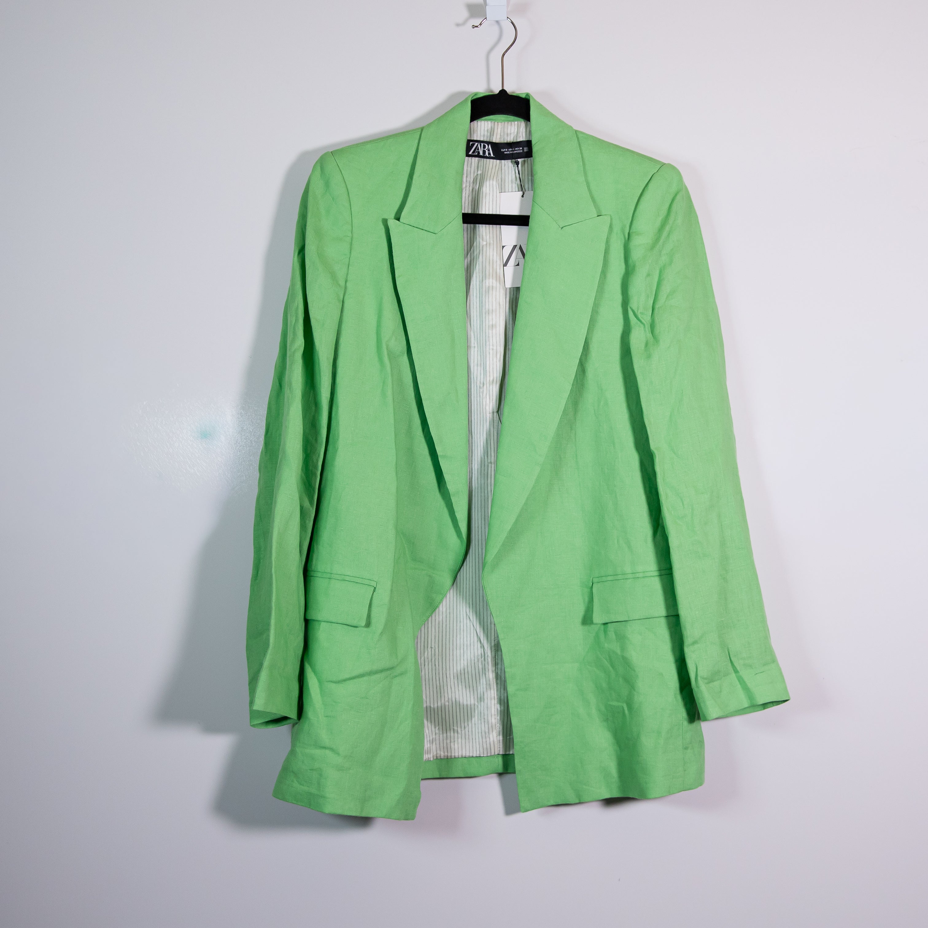 NEW Zara Women's Linen Woven Lightweight Open Front Structured Blazer Jacket S