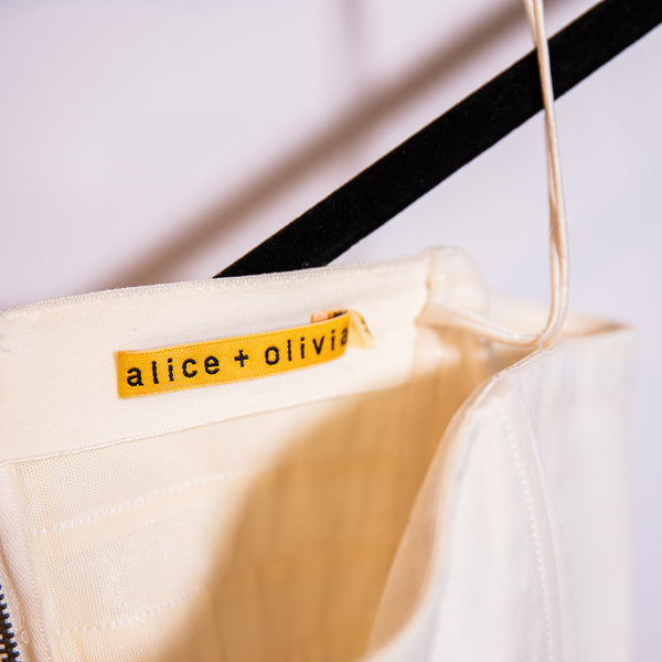 Alice And Olivia Cotton Stretch Silk Lined Strapless Ruffle Mini Dress White M