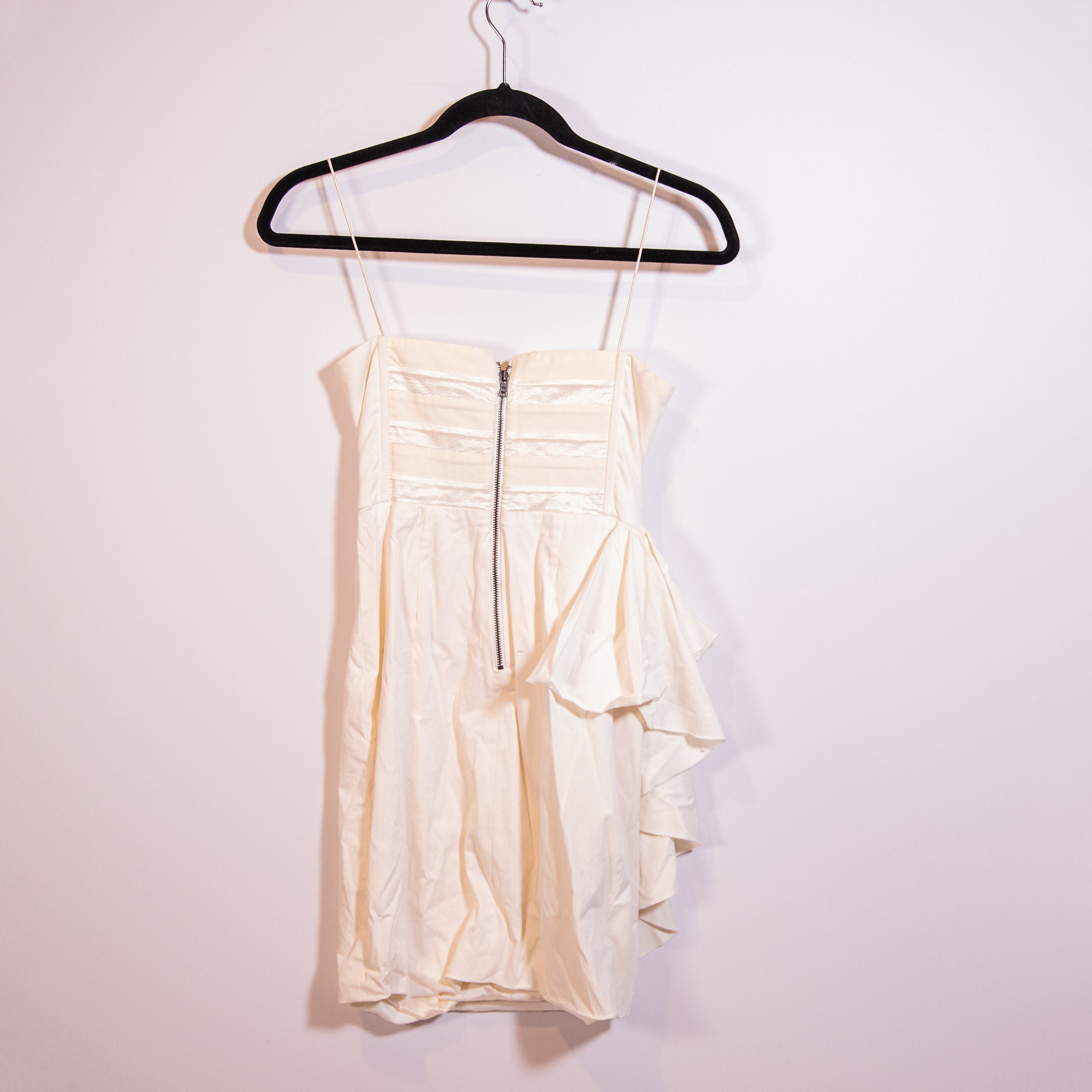 Alice And Olivia Cotton Stretch Silk Lined Strapless Ruffle Mini Dress White M