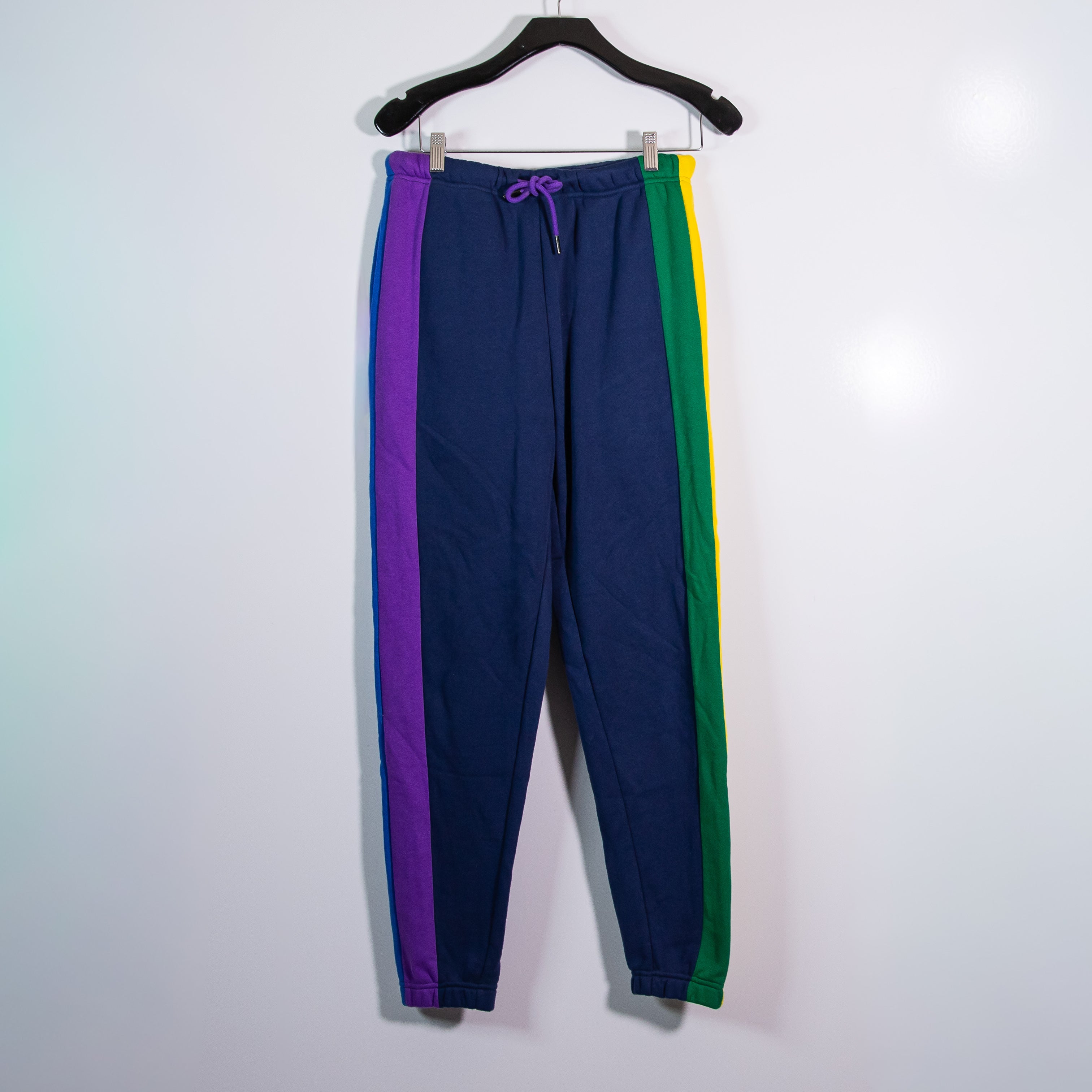 Cross Colours Stripe Cotton Blend Fleece Terry Multi Color Joggers Track Pants S