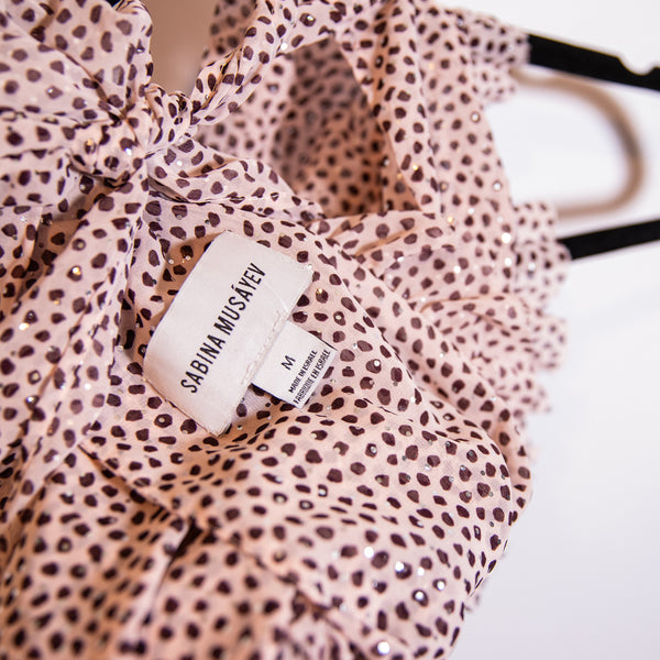 Sabina Musayev Chiffon Metallic Polka Dot Print Pattern High Neck Sleeveless Top