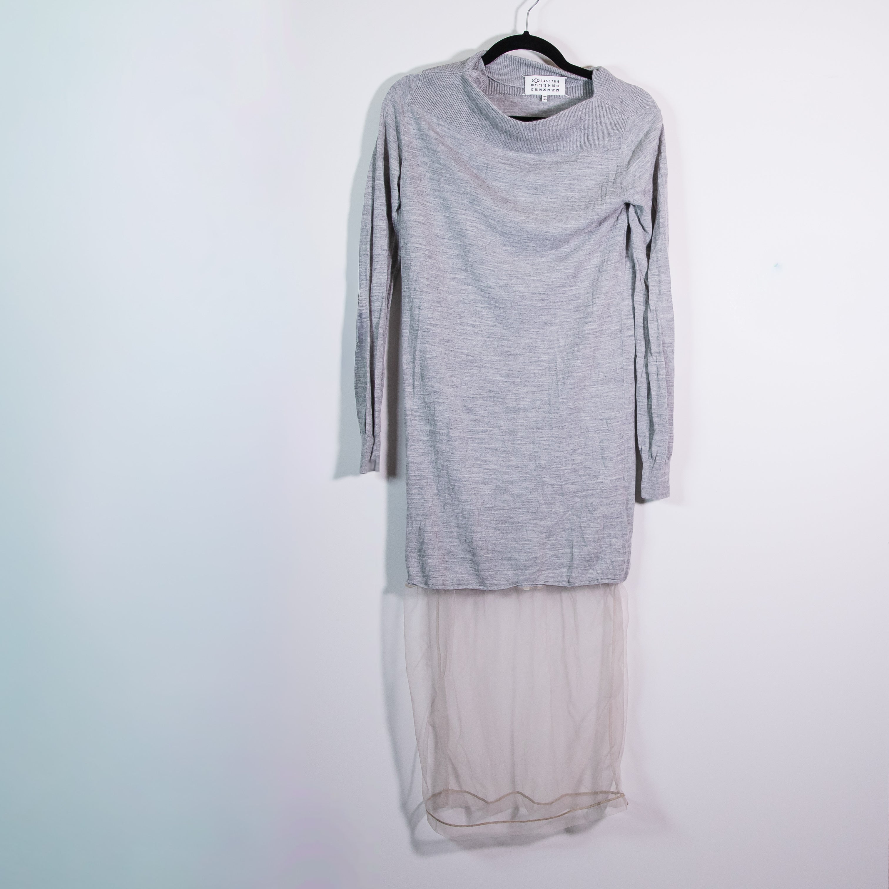Maison Martin Margiela Wool Blend Knit Stretch Tulle Mesh Trim Sweater Dress S