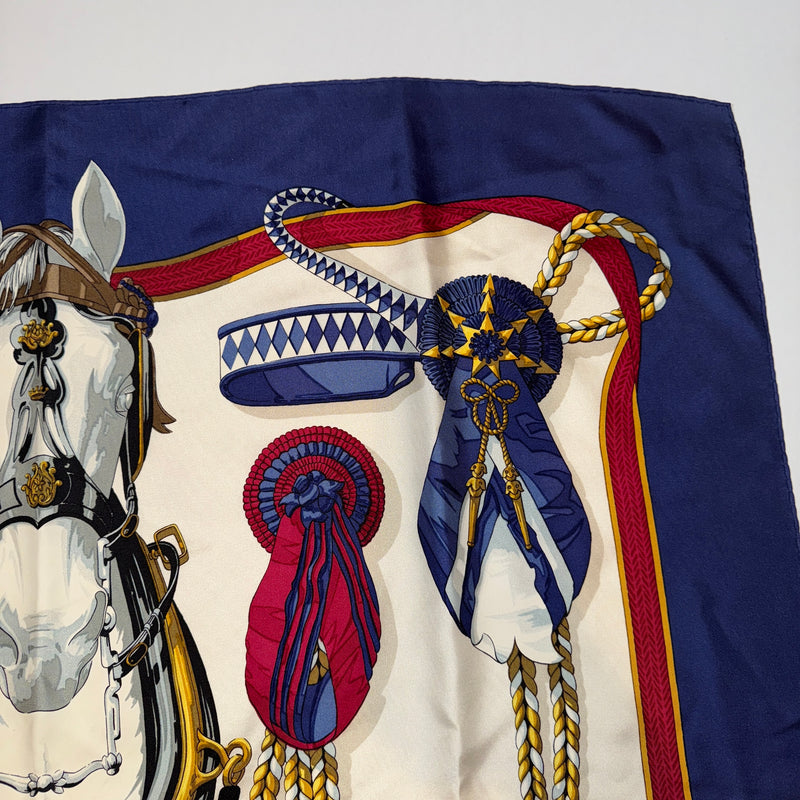 Hermes Paris Frontaux Et Cocardes Silk Equestrian Horseback Riding Horse Scarf