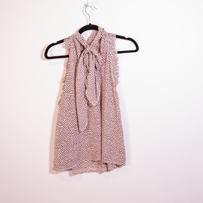 Sabina Musayev Chiffon Metallic Polka Dot Print Pattern High Neck Sleeveless Top