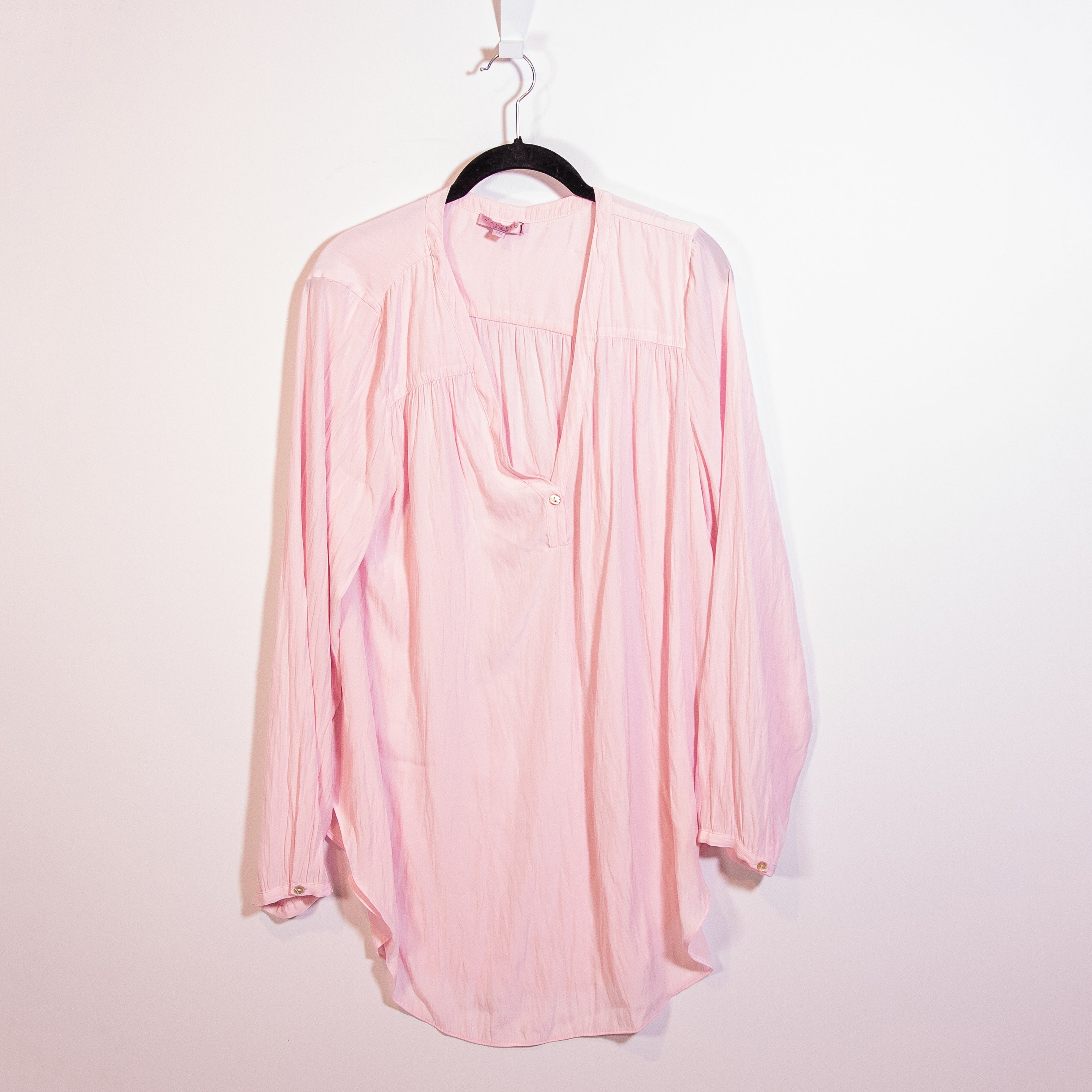 Calypso St. Barth Lightweight V Neck Long Sleeve Blouse Shirt Top Pink