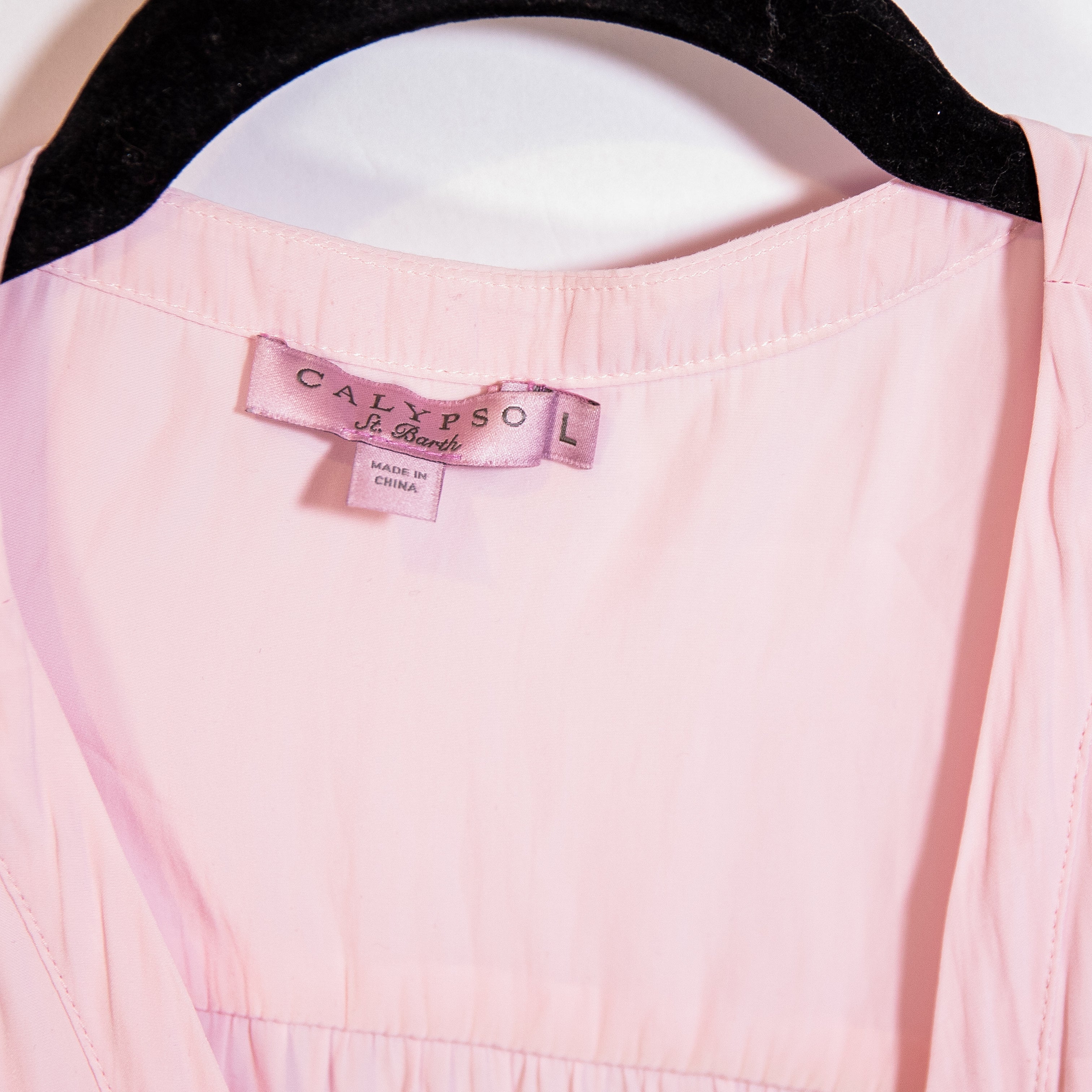 Calypso St. Barth Lightweight V Neck Long Sleeve Blouse Shirt Top Pink