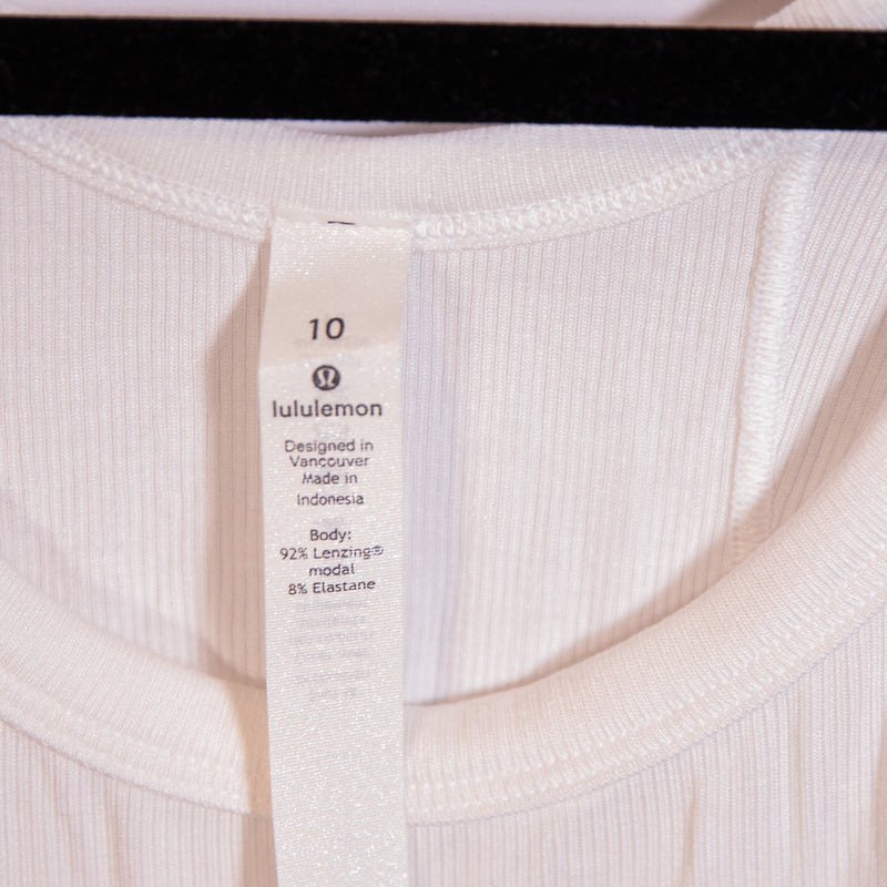 Lululemon Women's Modal Stretch Knit Ribbed Scoop Neck Sleeveless Tank Top White