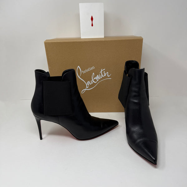 Christian Louboutin Carnababy 85 Calf GG Leather Ankle Booties Boots Shoes Black