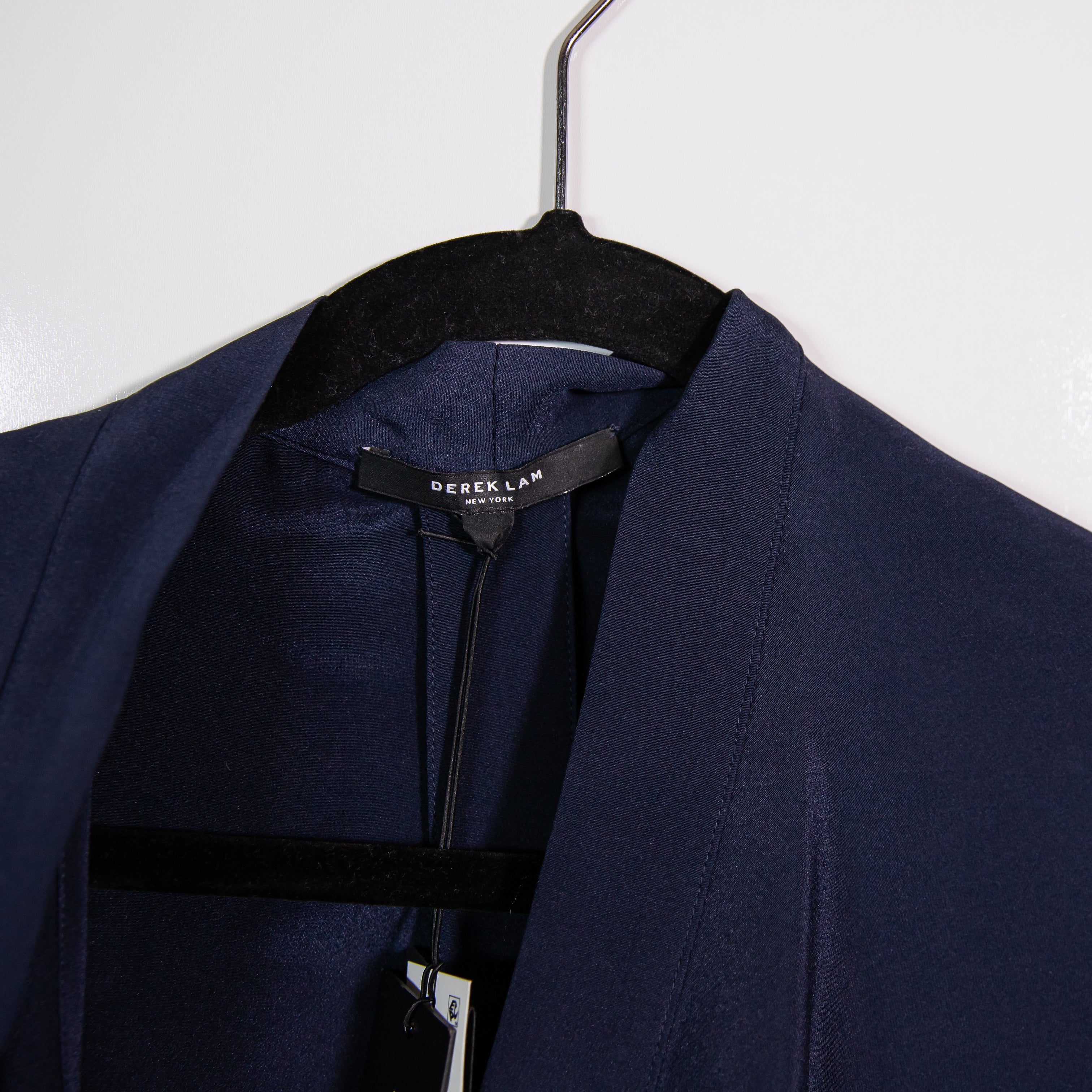 NEW Derek Lam Silk Chiffon Button Down V Neck Capelet Blouse Navy Blue Medium