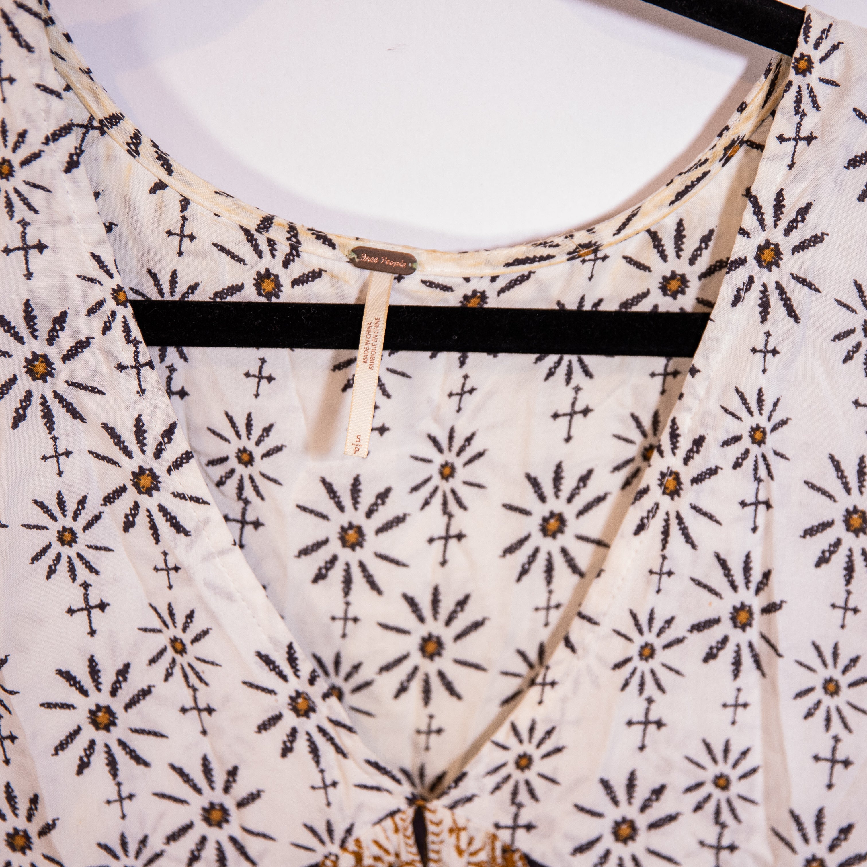 Free People 60'S Down By The Bay Long Sleeve Blouse Tunic Ivory Combo Small