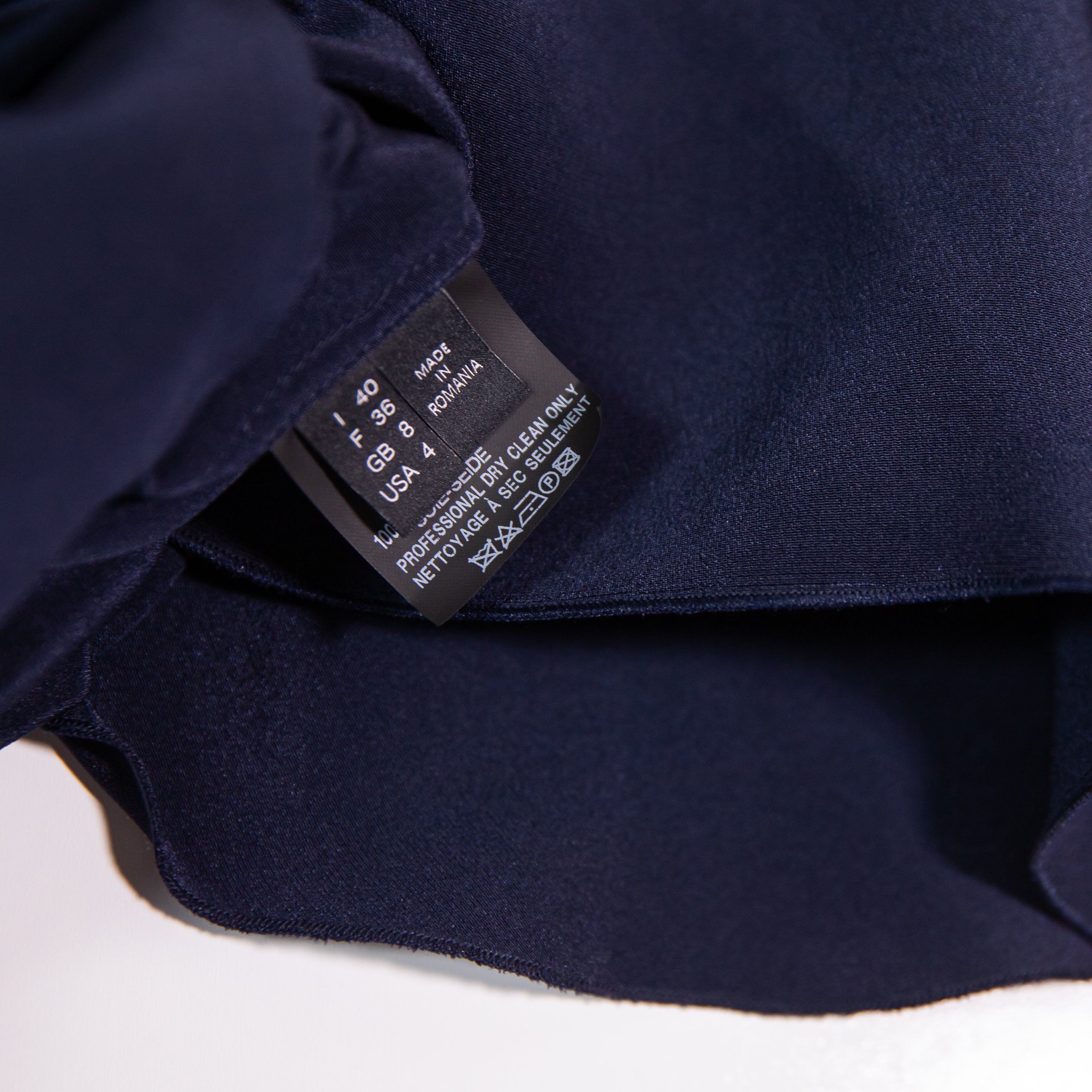 NEW Derek Lam Silk Chiffon Button Down V Neck Capelet Blouse Navy Blue Medium