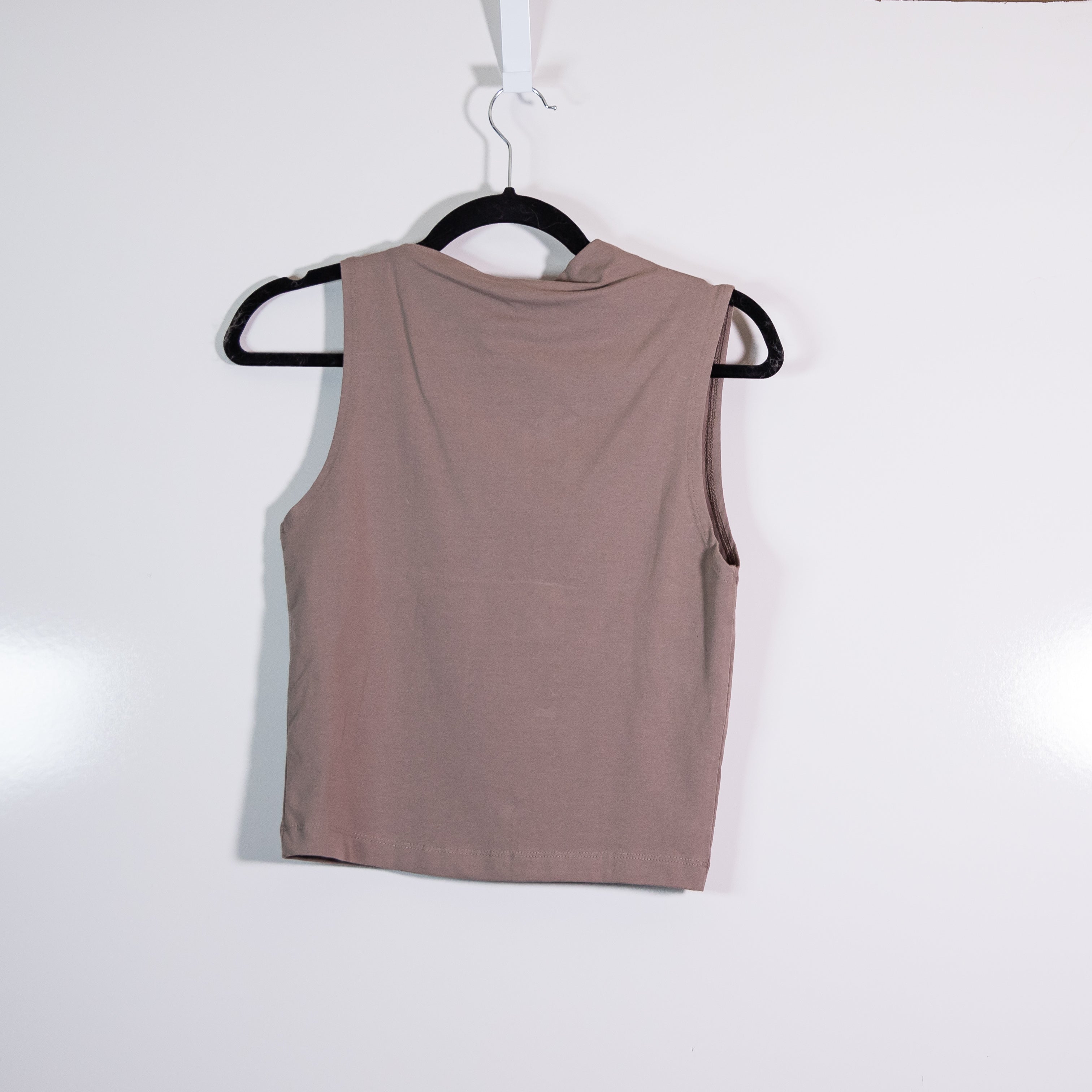 NEW Zara Cotton Mock Neck Sleeveless Muscle Boxy Tank Top Shirt Brown Small